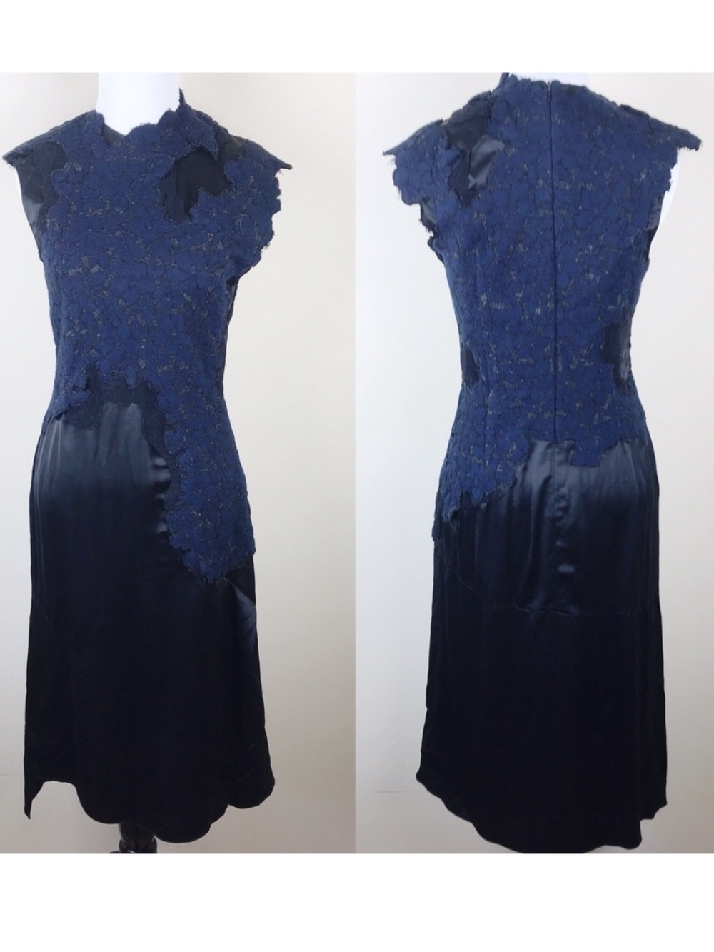 3.1 Phillip Lim Navy Blue Lace & Satin Midi Dress